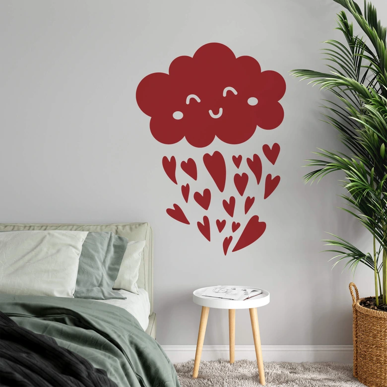 Muursticker Wolken met Hartendruppels 