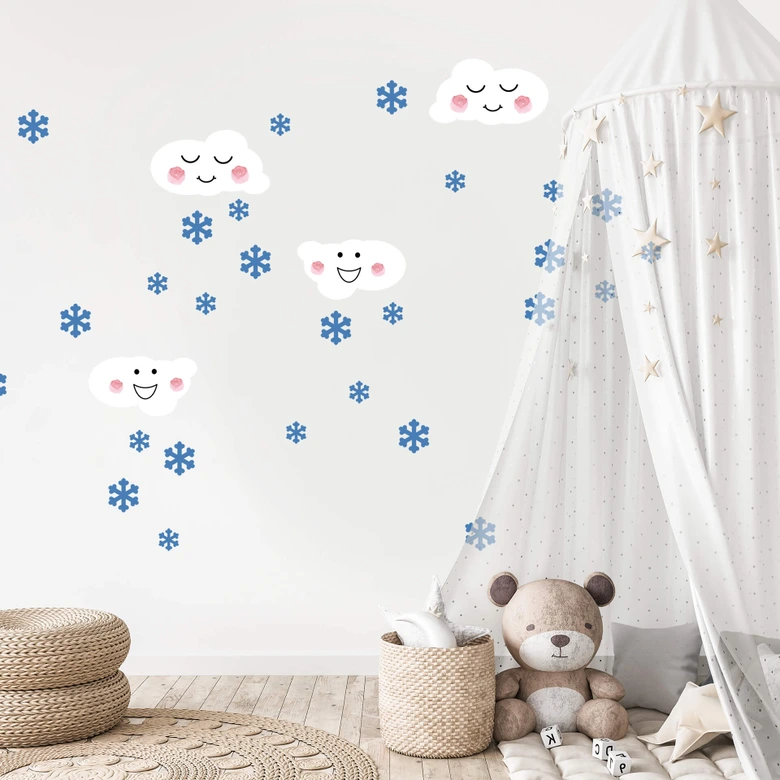 Wandtattoo Wolken + Schneeflocken 