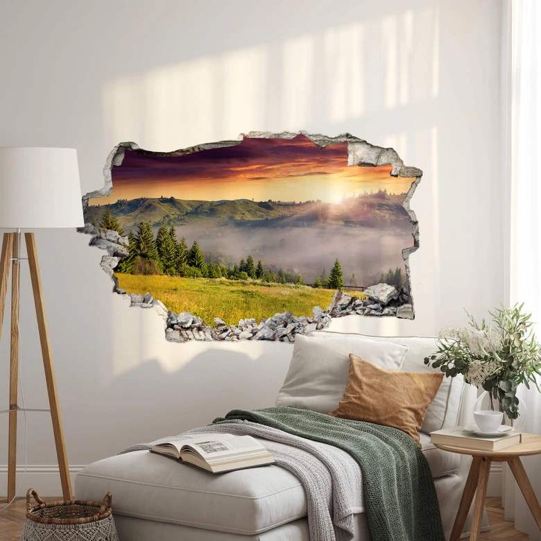 3D wall sticker Foggy mountains 
