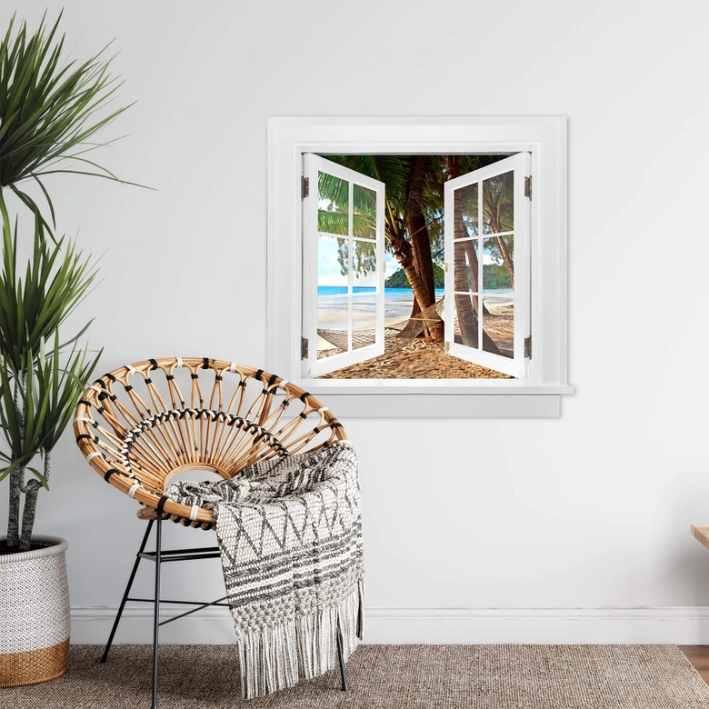 3D Wandtattoo Fenster quadratisch - Hängematte 