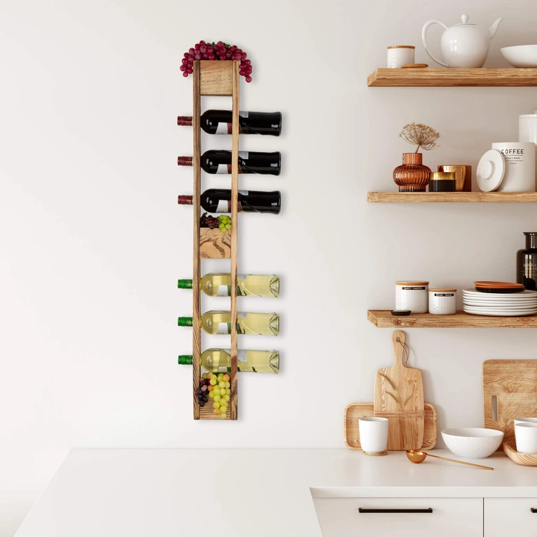 Wand Flaschenregal aus Kiefernholz - 14x110 cm 