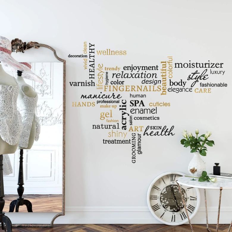 Wandtattoo Wellness Wortwolke schwarz-gold 