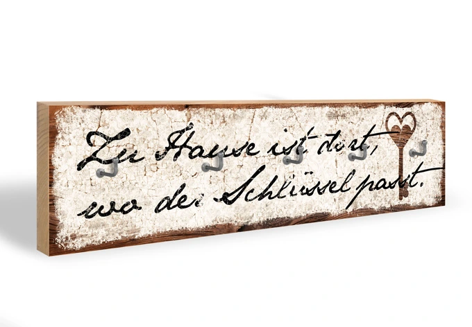 Schlüsselbrett Zu Hause ist dort, wo der Schlüssel passt + 5 Haken 