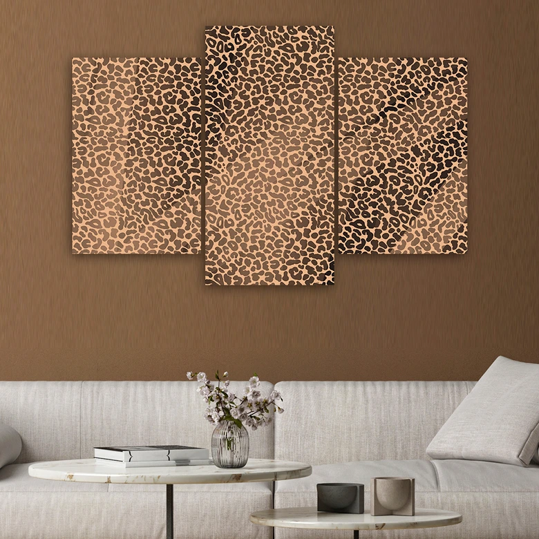 Leinwandbild 3 teilig, Leopard Leopard Pelfpatches Muster 