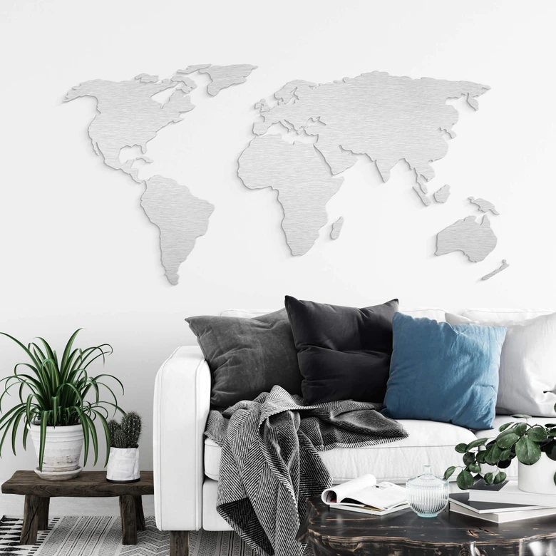 Wereldkaart zilver effect aluminium 