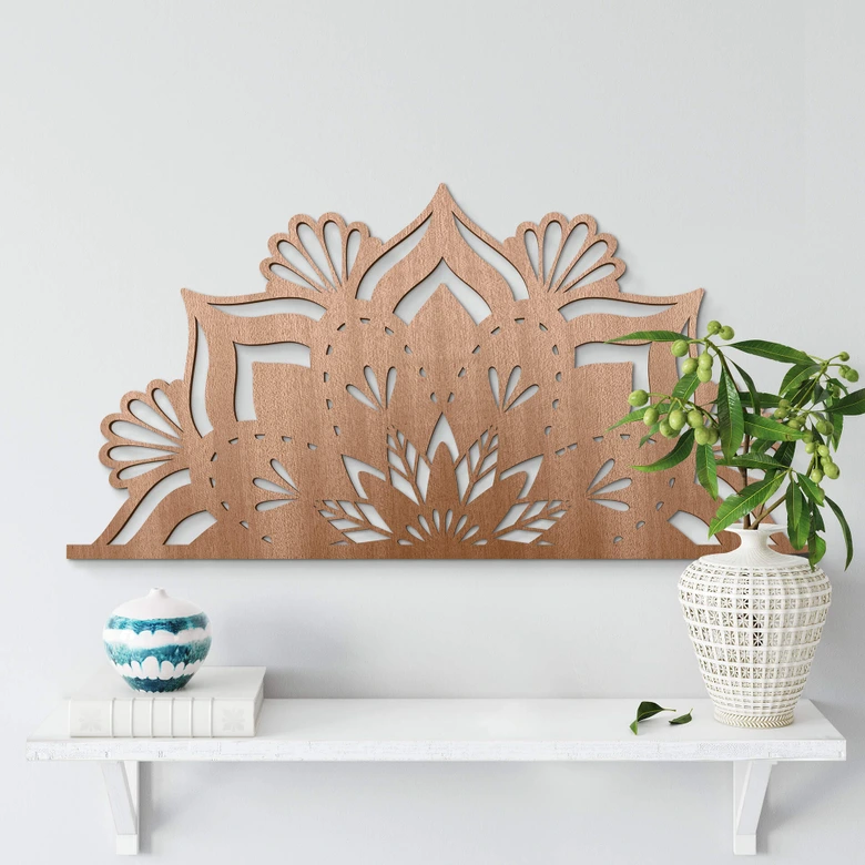 Decoración en madera caoba - Mandala Floral Half 