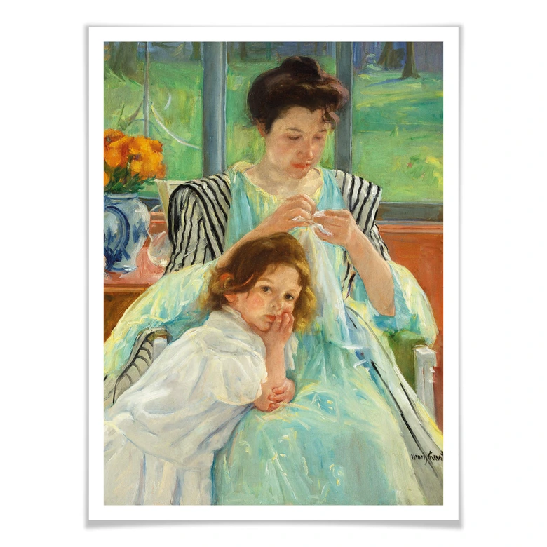 Poster - Cassatt - Eine junge Mutter näht 