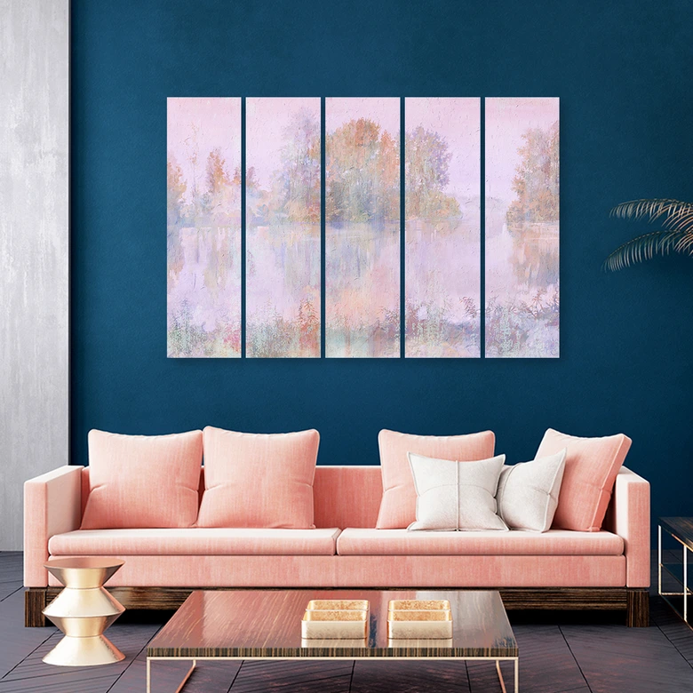 Canvas print 5 stuks, uitzicht op het meer 