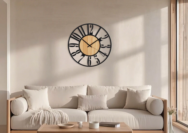 Orologio da parete di design Natural Contrast - orologio con aspetto in legno e numeri arabi Ø50 cm 
