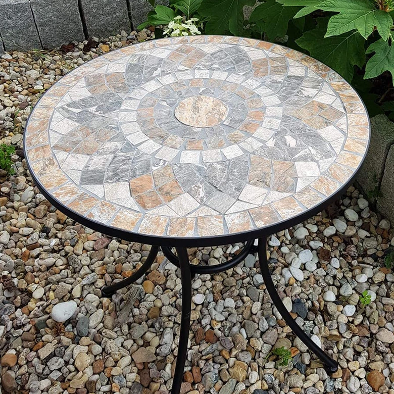 Table de jardin en mosaïque, 60 cm de diamètre robuste, intérieur et extérieur 