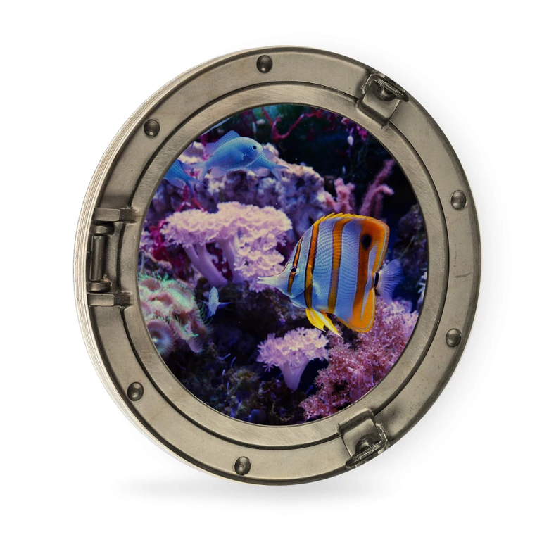 Obraz drewniany optyka 3D - Kolorowy podwodny świat fioletowe koralowce - Okrągły 