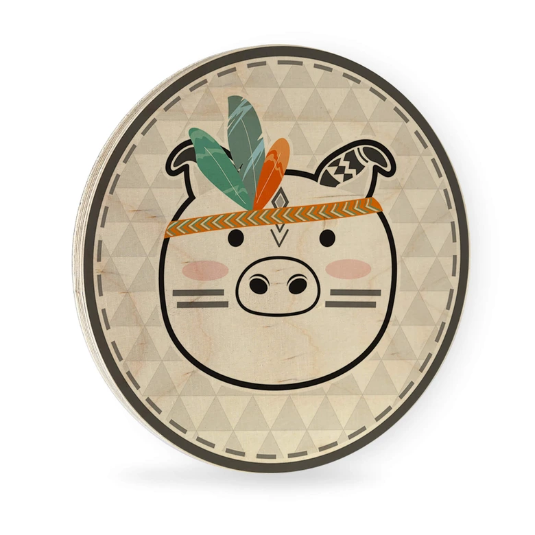 Holzbild - Indianer-Schwein - Rund 