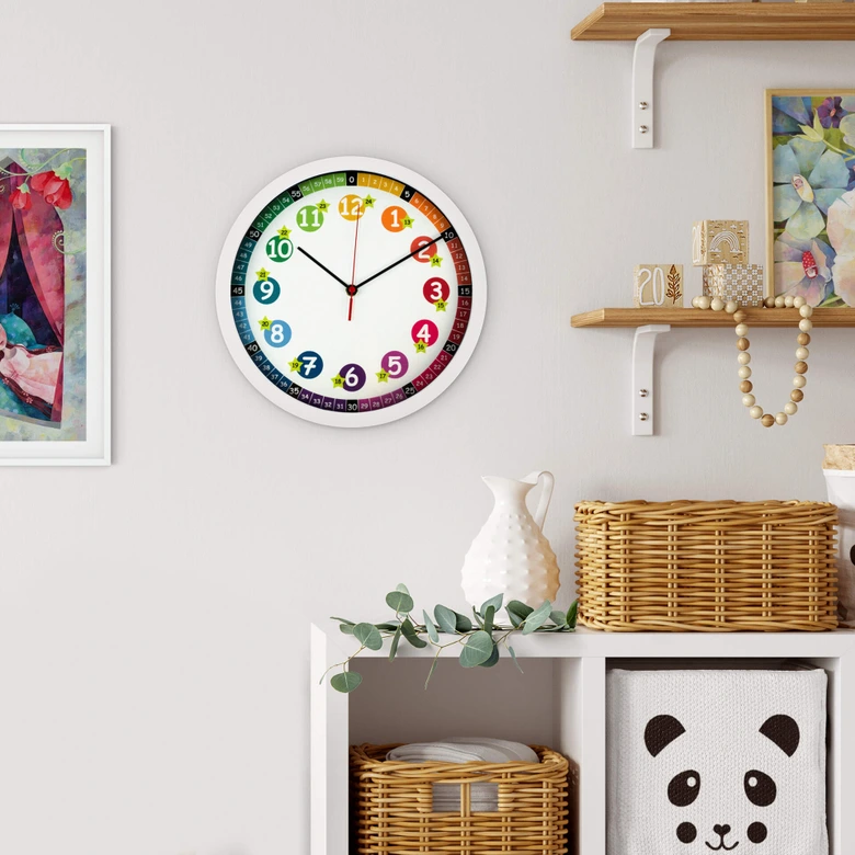 Farbenfrohe Wanduhr Kinder, bunt | rund | Ø30 cm 
