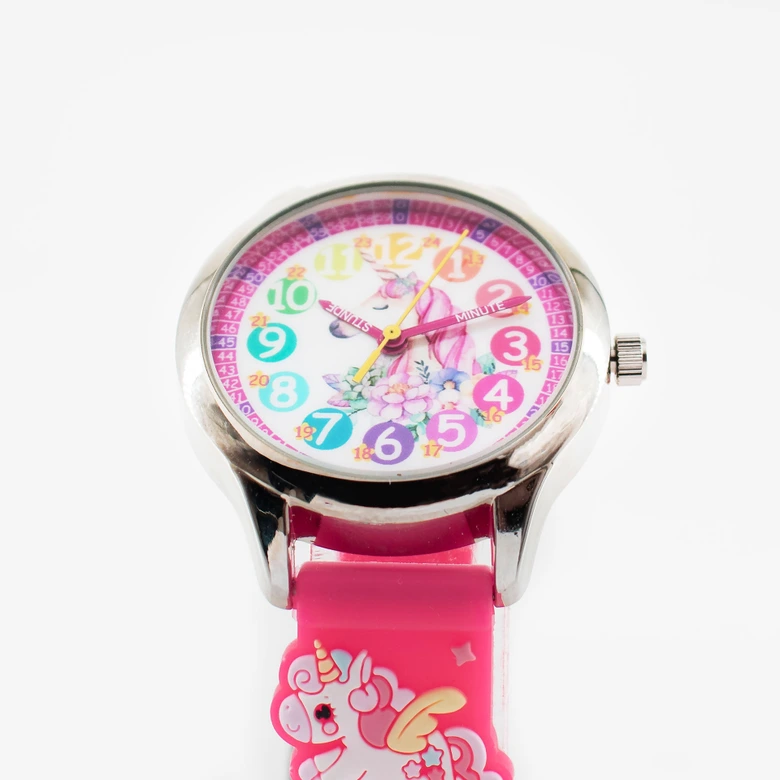 Kinder Armbanduhr - Lernuhr analog aus Silikon - Einhorn pink 