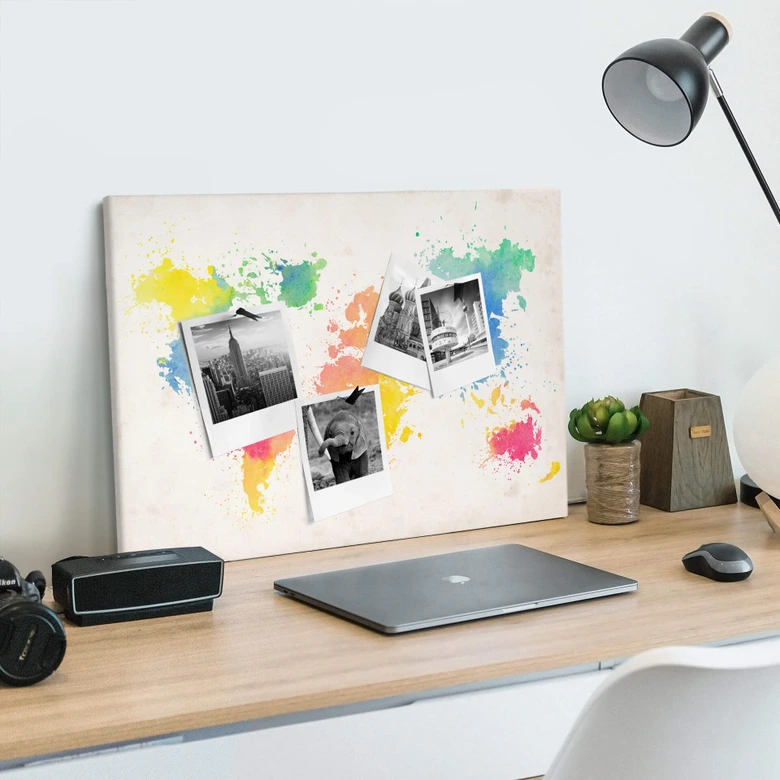 Canvas Prikbord - Wereldkaart Aquarel 