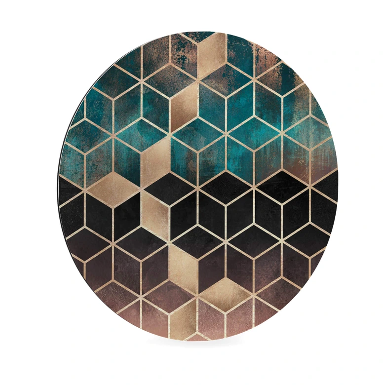Alu-Dibond Wall Circle Fredrikson - Gold and Green Geometry 