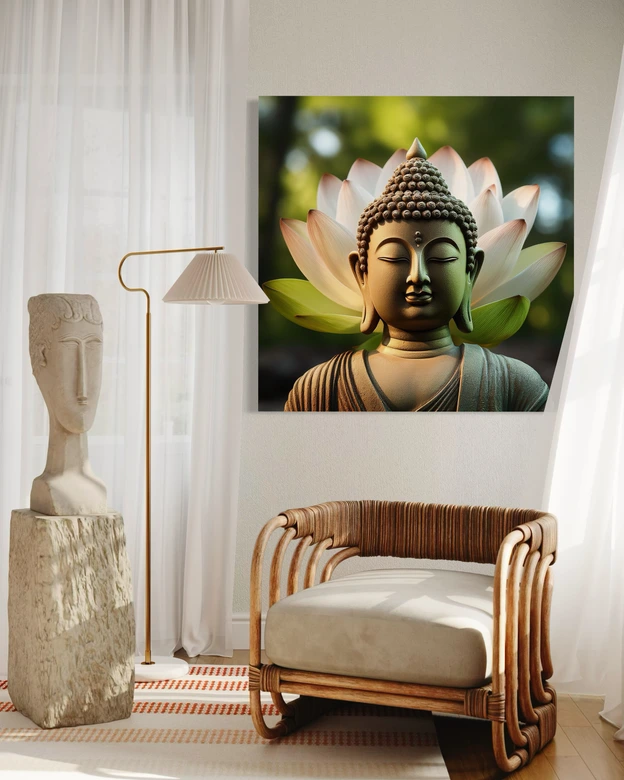 Leinwandbild Buddha-Statue Blume 