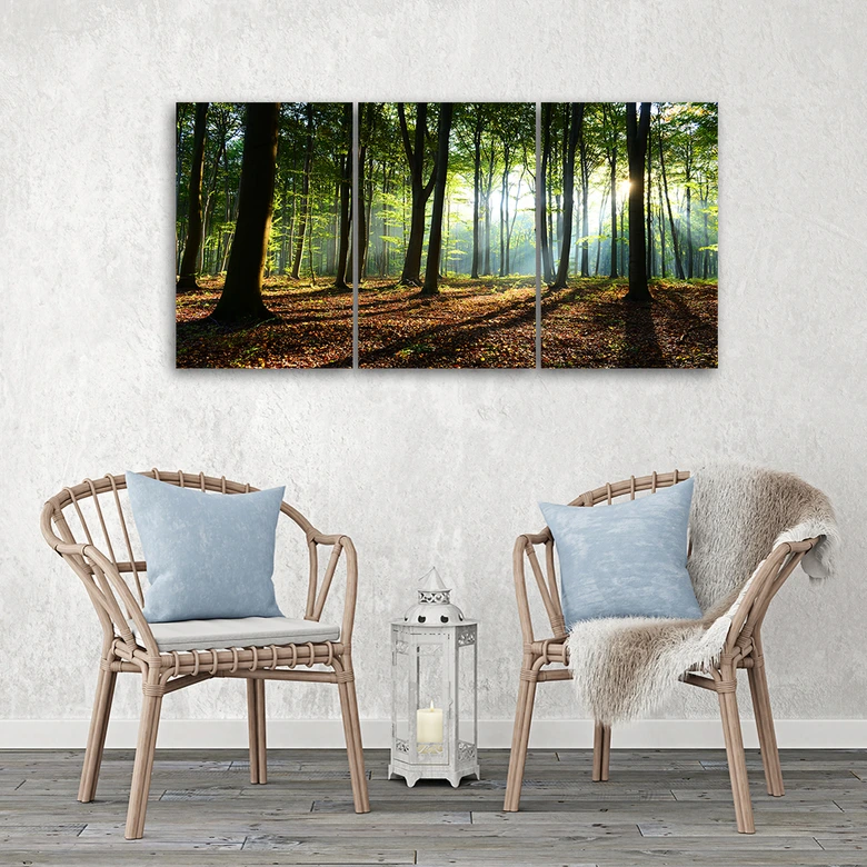 Leinwandbild 3-teilig, Waldgrün Natur 