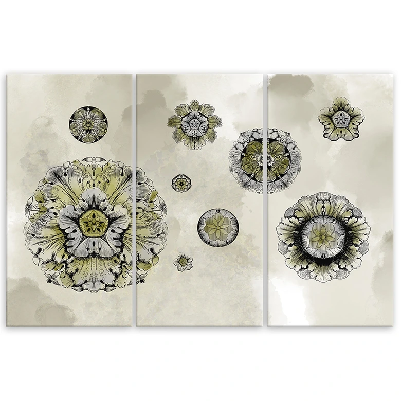 Leinwandbild 3 teilig, Florale geometrische Formen 