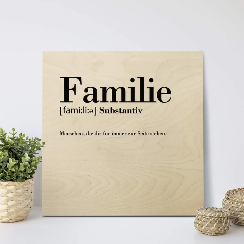 Holzbild Grammatik - Familie - Quadratisch 