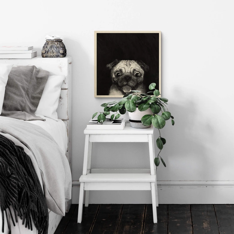 Holzbild Graves - Snuggle Pug - Quadratisch 