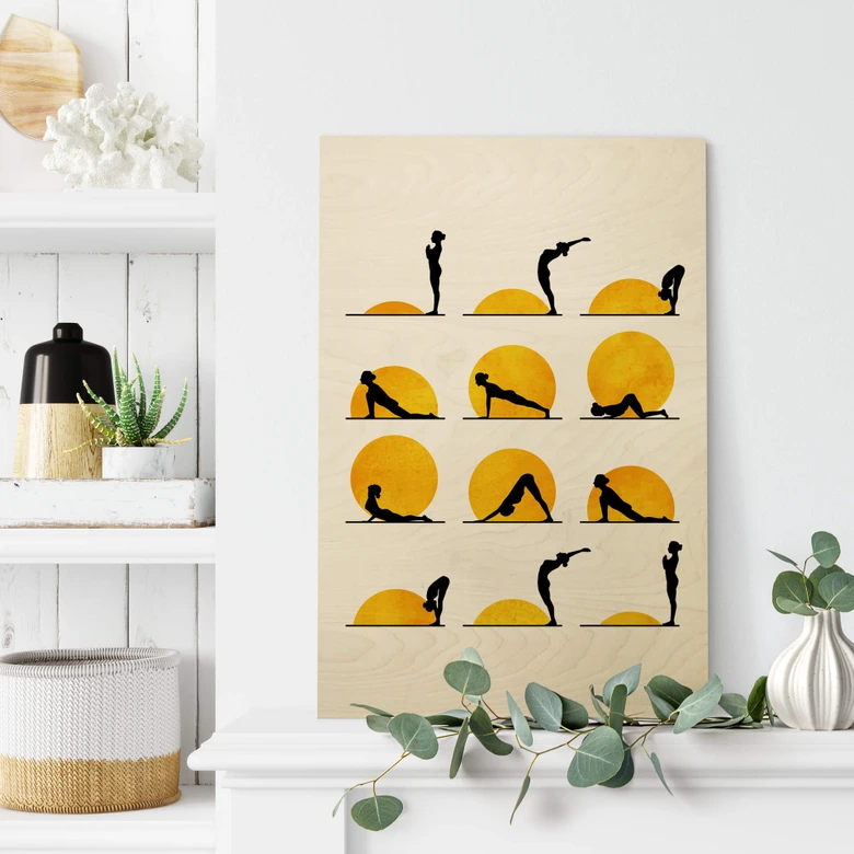 Wood Print Kubistika - Yoga The Sun Salutation 