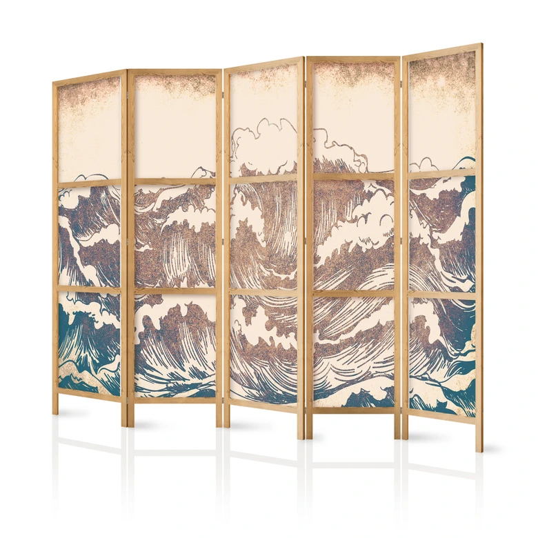 Japanischer Paravent, Raumteiler freistehend, Trennwand - Turbulent Ocean 