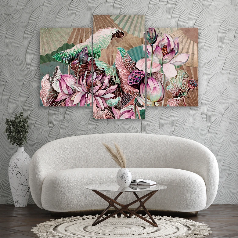 Leinwandbild 3 teilig, Heilige Lotos und Fanter 