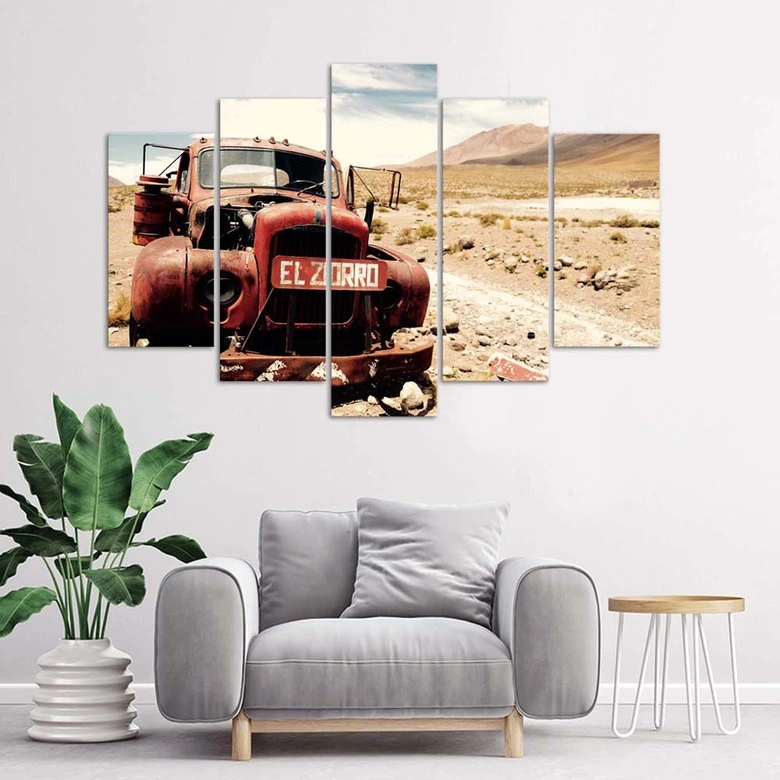 Leinwandbild 5 teilig, Alte Autowüste 