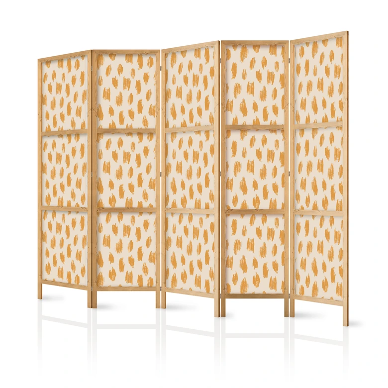 Japanischer Paravent, Raumteiler freistehend, Trennwand - Orange and Ecru Drawn Pattern in Dots and Spots 