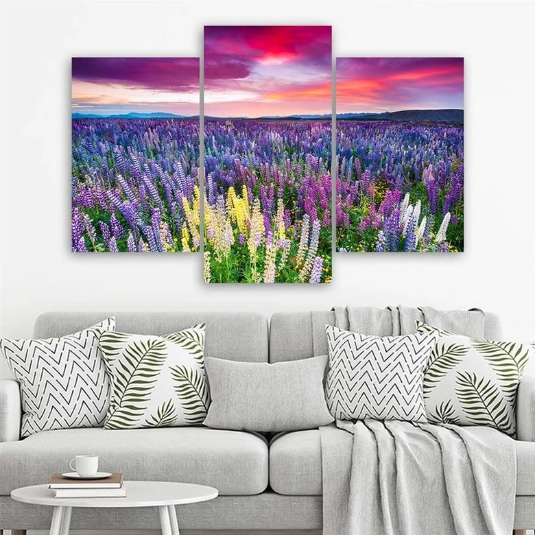 Leinwandbild 3-teilig, Lavendel Natur Blumen Lila 