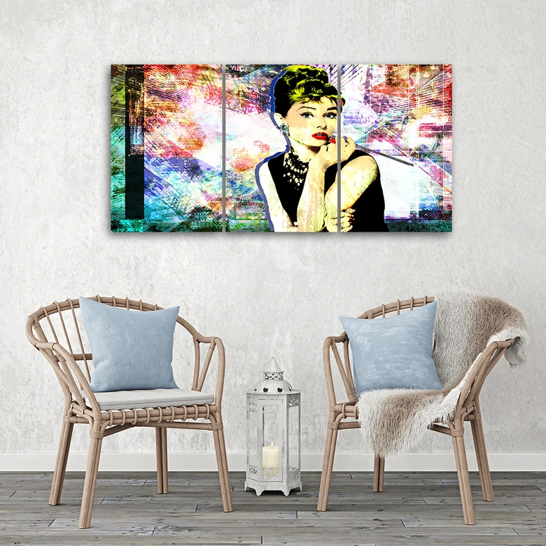 Leinwandbild 3-teilig, Audrey Hepburn Farbe 