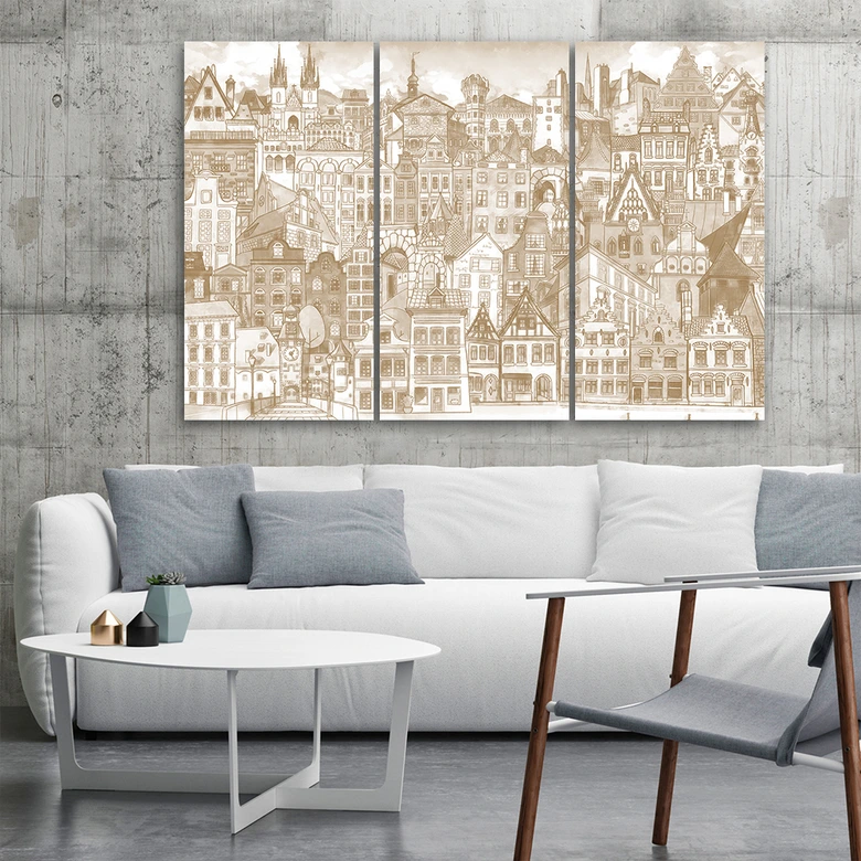 3-delige canvasprint, Happy City 