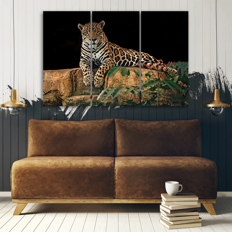 Leinwandbild 3-teilig, Leopard Panther Katze Tier 