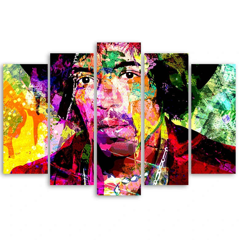 Leinwandbild 5 teilig, Jimmy Hendrix Musik 