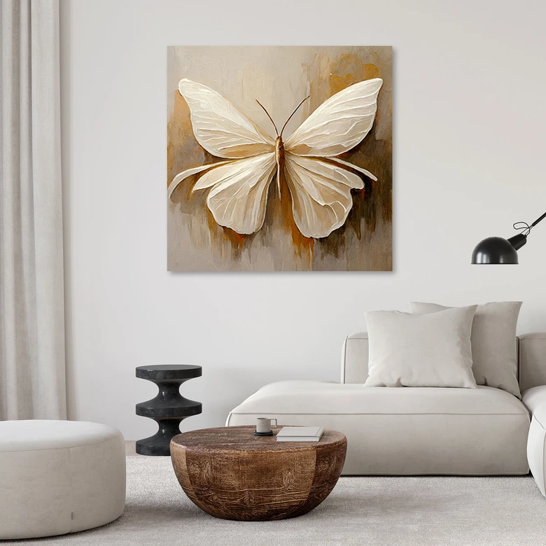 Leinwandbild Schmetterling beige gemalt 