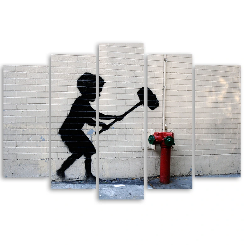 Impression sur toile en 5 parties, Banksy Hammer Boy Street 