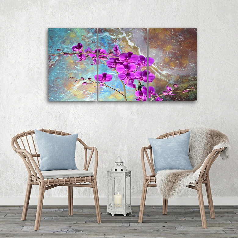 Leinwandbild 3-teilig, Orchidee Blumen Türkis 