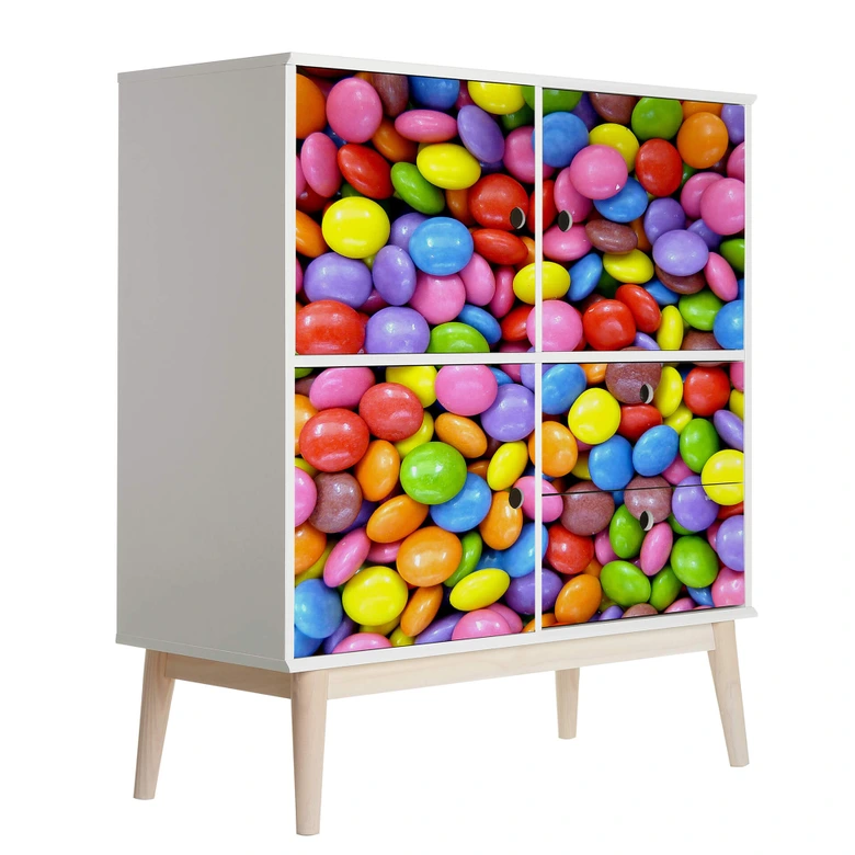 Foliera Möbler, dekorativ folie - avtorkningsbar - Färgglada chokladlinser 