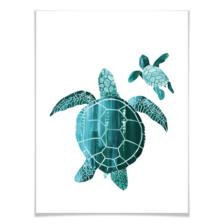 Poster Goed Blauw - Schildkrötenfamilie 