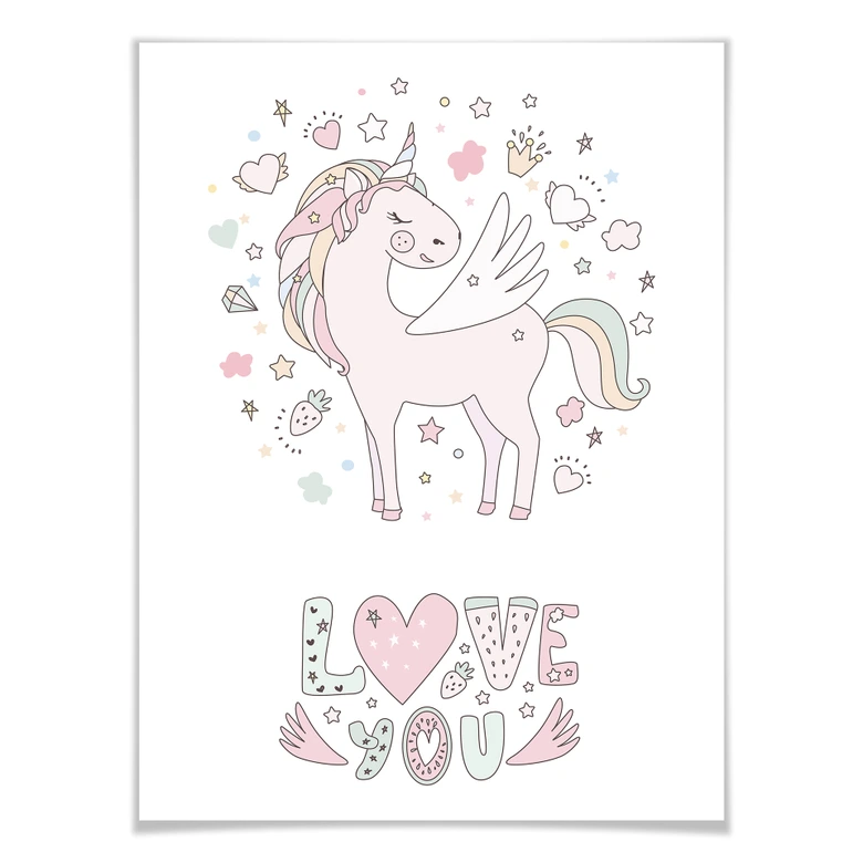 Poster Kvilis - Love you - Einhorn im Liebesglück 