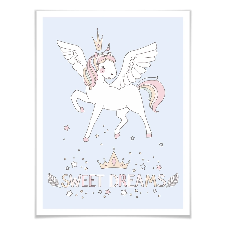 Poster Kvilis - Sweet Dreams - Einhorn mit Krone 