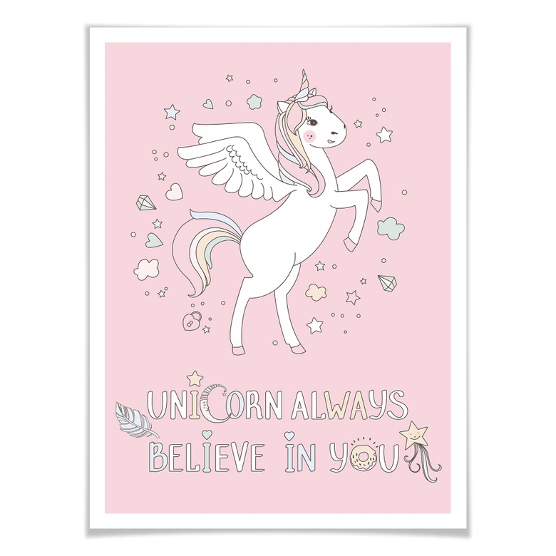 Poster Kvilis - Unicorn always believe in you - Einhorn mit Flügeln 
