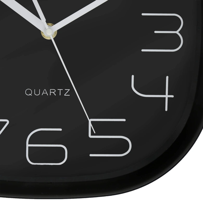 Minimalistische, moderne Wanduhr mit runden Ecken, schwarz | 29x29 cm 