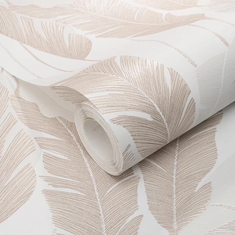 PVC-fri non-woven tapet med bladmotiv i beige 