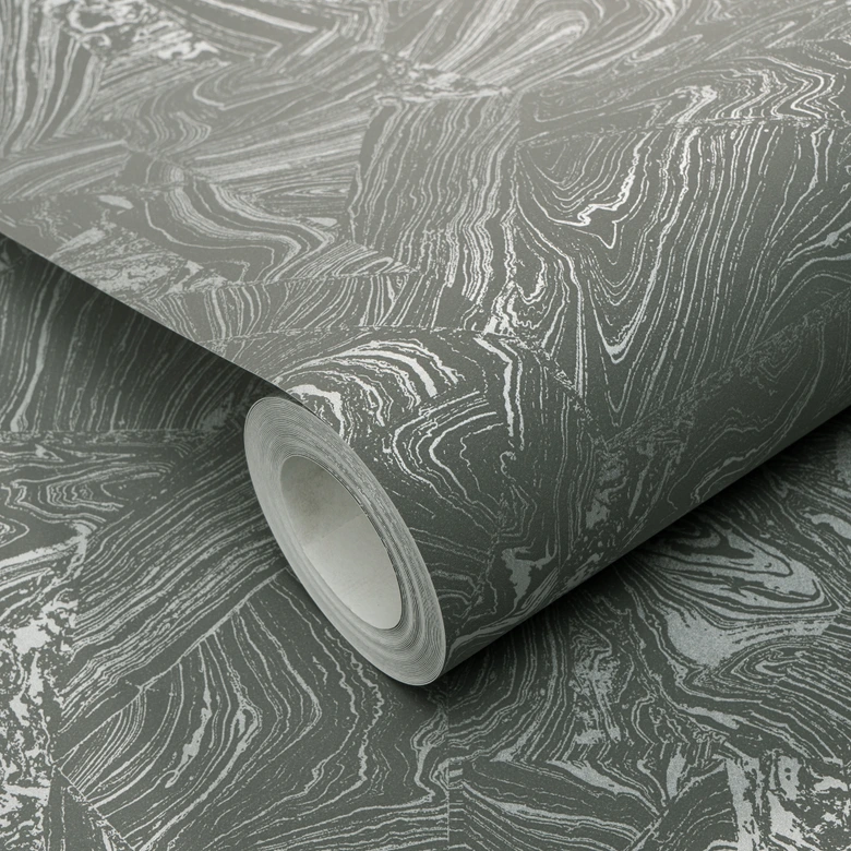 PVC-freie grafische Vliestapete mit Marmoroptik und Metallic-Effekt in grau 