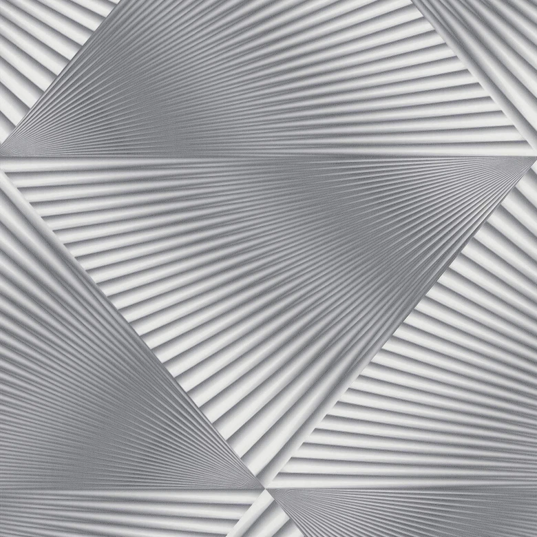 Tapeta z włókniny z graficznymi próbkami i metalicznym efektem w kolorze srebrnym 