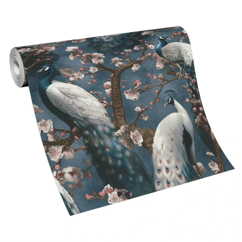 Papier peint intissé moderne avec motif animalier en bleu 