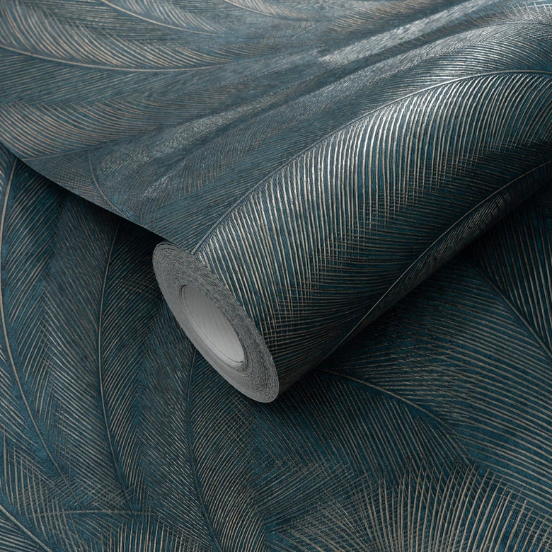 Tapeta z motywem liści Elysium turkusowa 