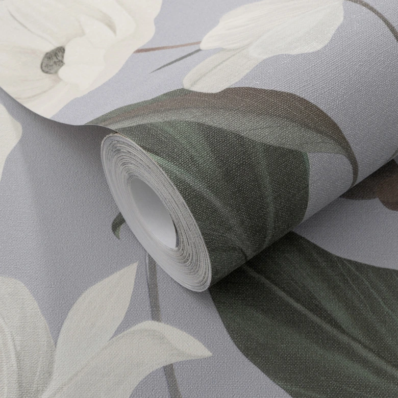 Icke-vävd tapet, tapet med blommotiv Secret Garden grå 